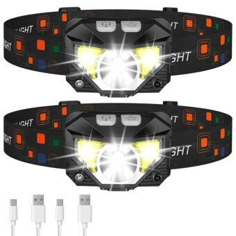 LHKNL Headlamp Flashlight, 1200 Lumen Ultra-Light Bright LED Rechargeable Headlight with White Red Light,2-Pack Waterproof Motion Sensor Head Lamp,8 Mode for Outdoor Camping...